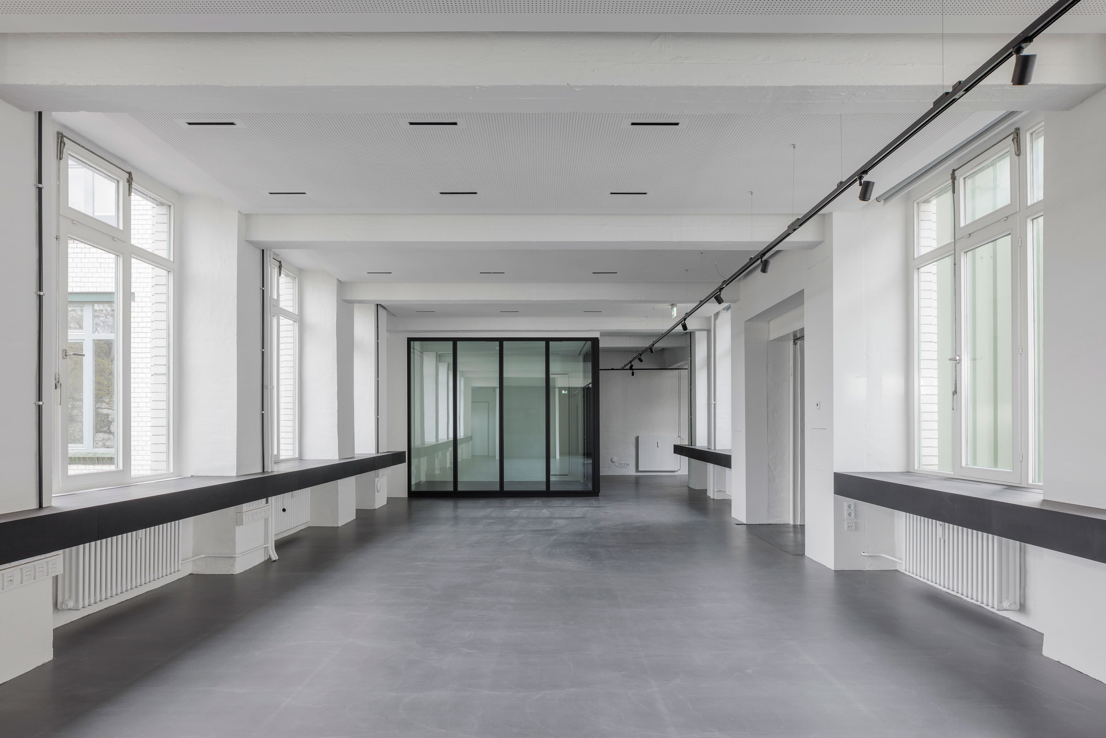 Wide shot of the empty office space