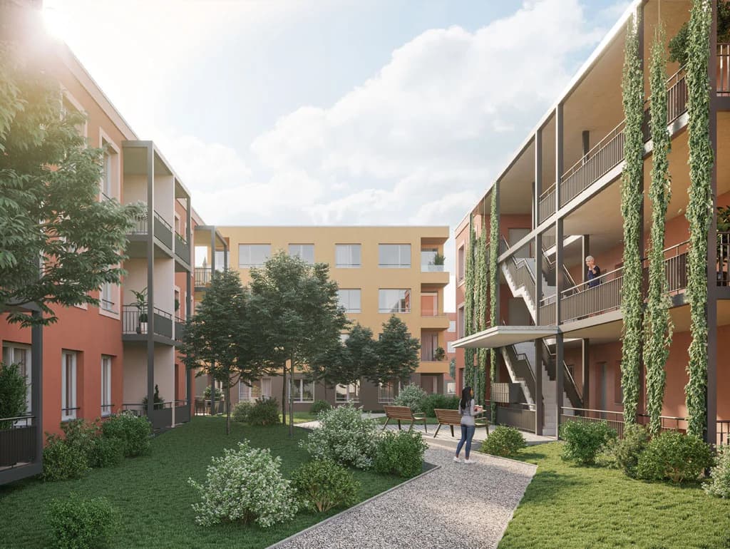 Close-up rendering of a building