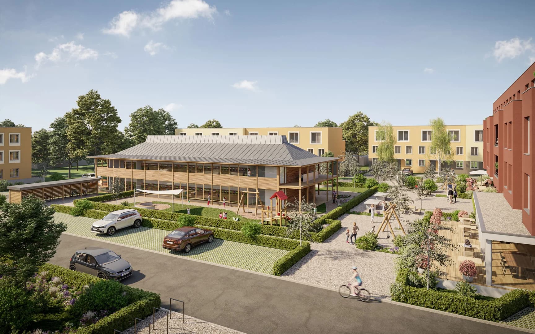 Overhead rendering of the development